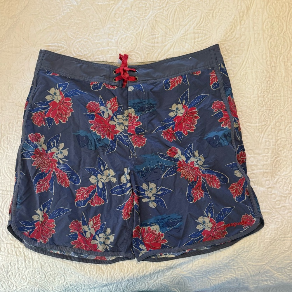 Patagonia Floral Swim Shorts - Blue and Red